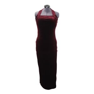Maurices‎ Vintage Burgundy Velvet Halter Neck Slit Hem Maxi Dress Women's 7/8